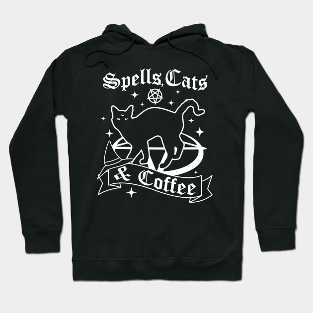 Spells Cats and Coffee - Gothic Pastel Goth Cat Lover Witch Hoodie by OrangeMonkeyArt